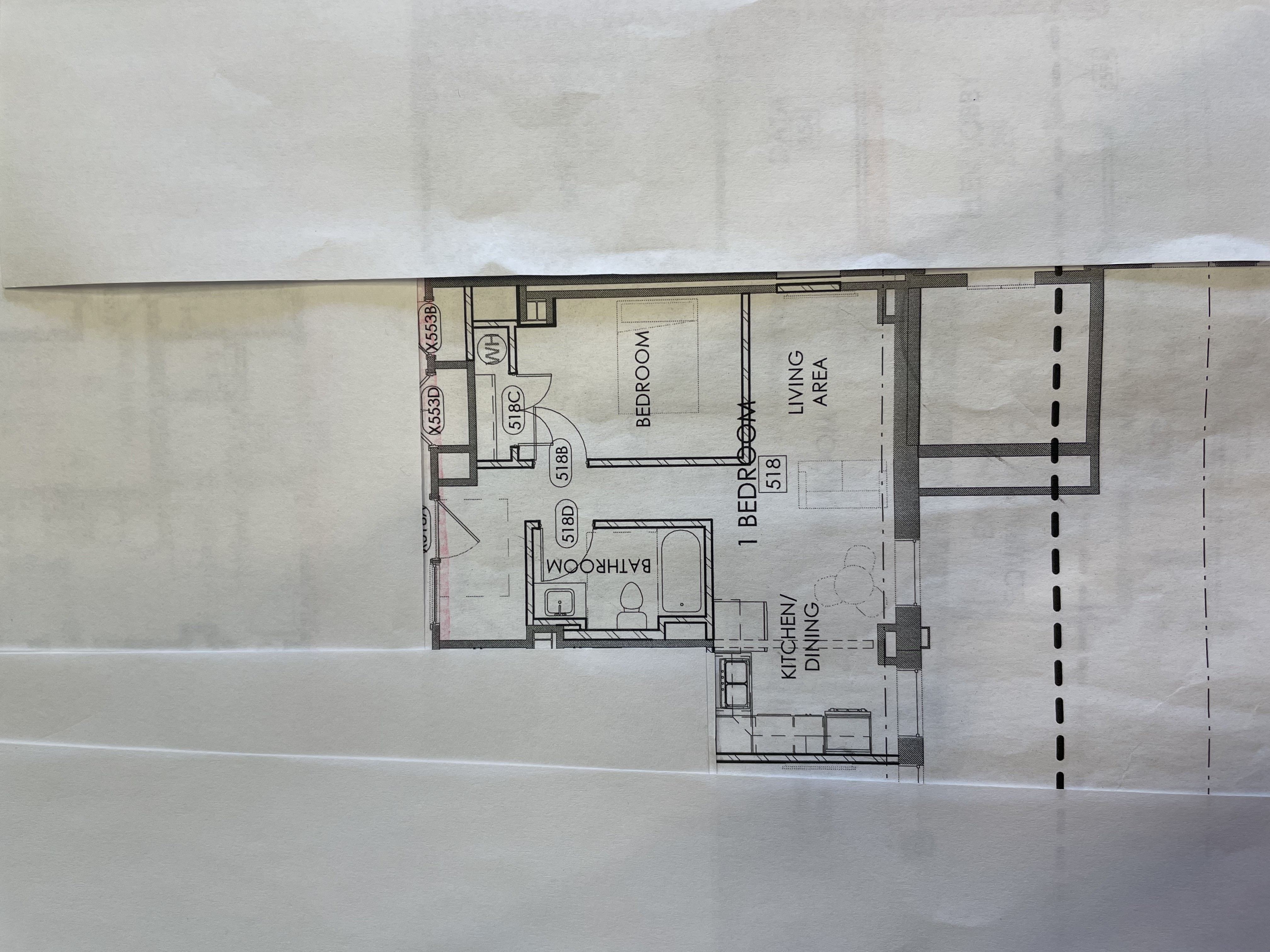 Floor plan for 1 bed, 1 bath, 520 sqft